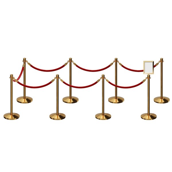 Montour Line Stanchion Post and Rope Kit Pol.Brass, 8CrownTop 7RedRope 8.5x11V Sign C-Kit-7-PB-CN-1-Tapped-1-8511-V-7-ER-RD-PB